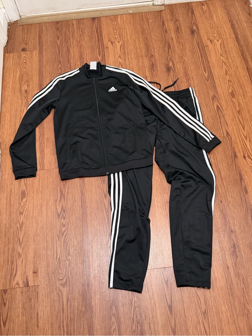 adidas Black Kids Track Jacket and Pants with White Stripes